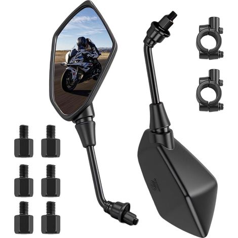 Motorrad Spiegel Set 2 Stück 360° drehbar E-Geprüft Lenkerklemme M8/M10 Schwarz (1/5)