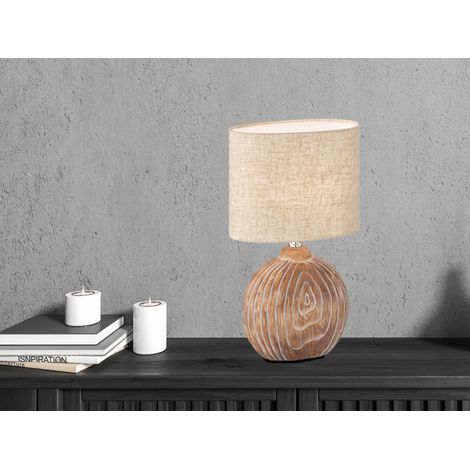 Tischleuchte Nachttischlampe Beistellleuchte E14 Keramik Holzoptik Textil sand (1/5)