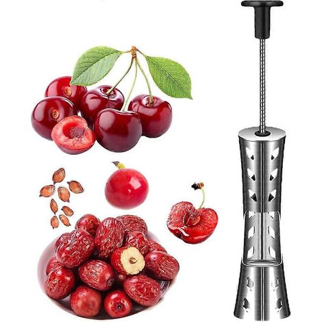 Dénoyauteur de cerises, outil de qualité supérieure pour retirer les noyaux de cerises, en acier inoxydable 304, 12 mm, durable (rouge) (1/5)