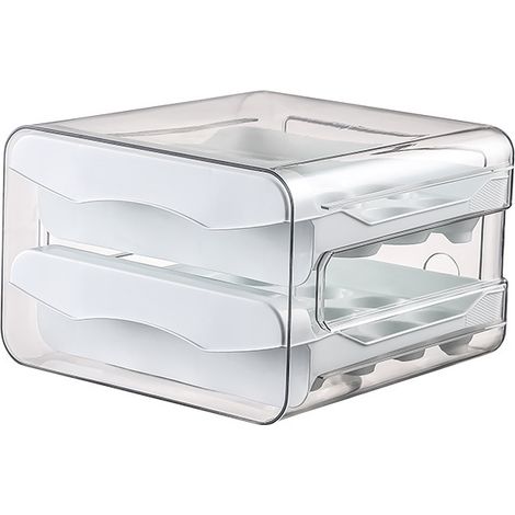 Boîte de rangement œufs transparente 32 alvéoles, tiroir empilable double couche, bac à œufs pour frigo et cuisine (1/5)