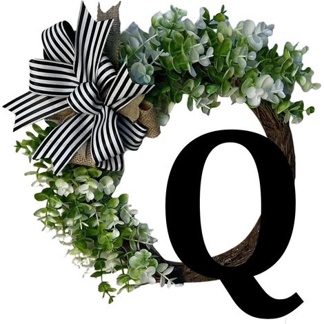 (Q) Willkommensschild, 26 Zoll große Buchstaben A-Z, Eukalyptuskranz und Schleife, Türschild. (1/2)