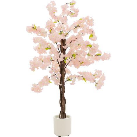 ML-Design Plante Artificielle Cerisier 120 cm Faux Arbre Décoratif Imitation Réaliste en Plastique avec des Fleurs Roses Pot Inclus pour Intérieur ou Extérieur Décoration Maison Salon Cuisine Bureau