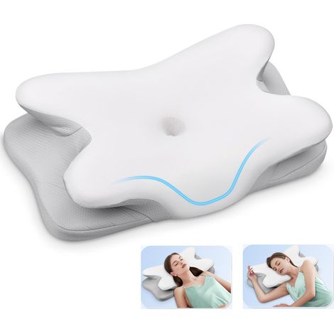 Oreiller cervical ergonomique  Mousse à mémoire de forme  Pour les personnes dormant sur le côté, sur le dos et sur le ventre - Avec housse lavable (1/5)