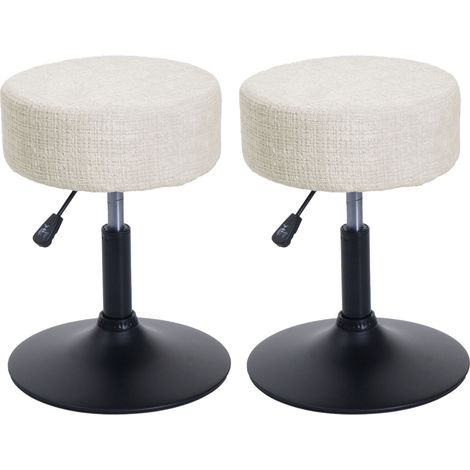 Lot de 2 tabourets HHG-883, pouf, réglable en hauteur pivotant Ø 37cm Tissu chenille (465g/m²) MVG, crème-blanc