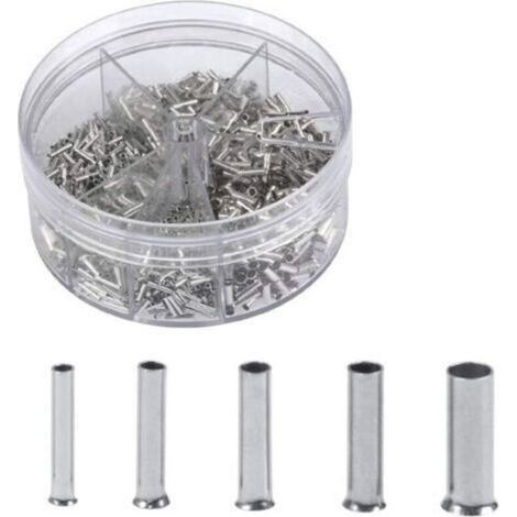 1900pcs Embouts de câbles de cosses non isolés 0,5/0,75/1,0/1,5/2,5mm² avec une boîte de stockage/rangement