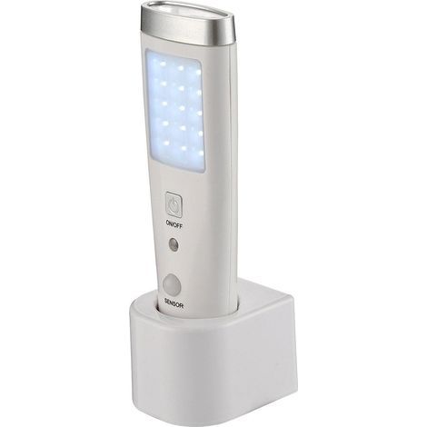 Life Lampe rechargeable 15+5 LED, avec capteur, fonction d'urgence + lampe de poche, avec base de charge (1/5)