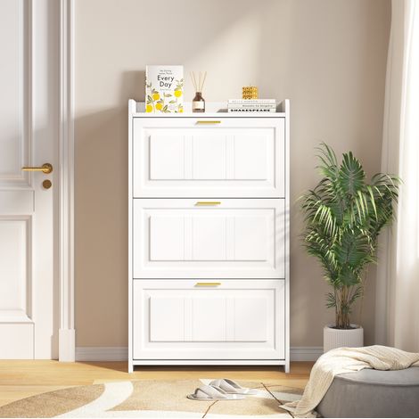 Mueble zapatero estrecho con 6 huecos blanco OKMYHOME (1/5)