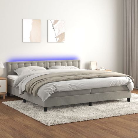 Struttura letto LED con coprimaterasso testiera boxspring 200x200 cm tessuto velluto grigio chiaro TDL0207764 (1/5)