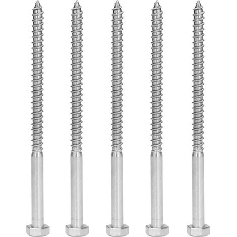 Vis à bois hexagonale autoforeuse en acier inoxydable 304, filetage partiel M8x140mm, tirefonds à tête hexagonale pour bois, lot de vis à bois robustes (1/5)