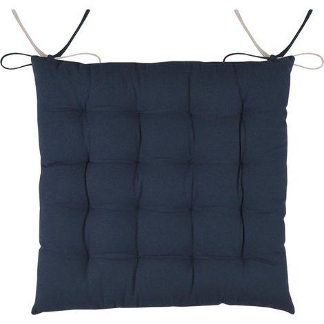 Coussin de chaise bicolore réversible en coton marine et lin