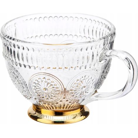 Tasse en verre pour café ou thé, tige dorée, 430 ml, 1 pièce, motif marguerite (1/5)