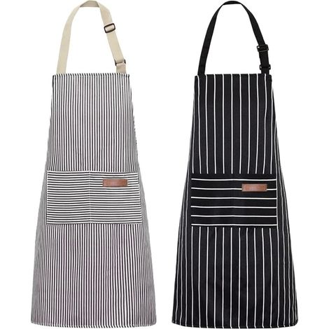 Tablier de cuisine avec bavette ajustable, tablier de chef souple à double poche pour hommes et femmes - Noir + Gris (1/4)