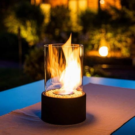 1 Cheminée de table,Bioéthanol,Acier inoxydable et verre trempé,Sans fumée,Noir,Intérieur et extérieur