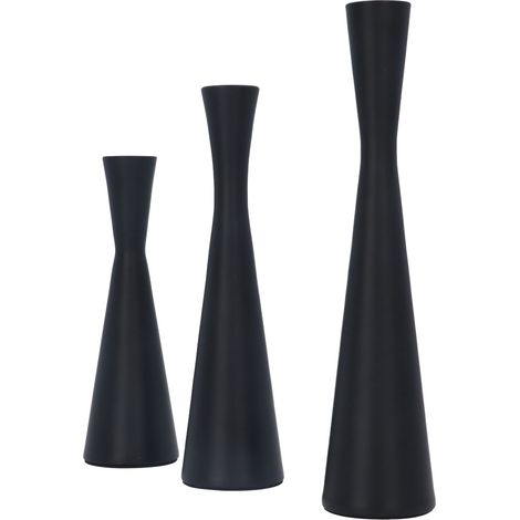 Lot de 3 chandeliers noirs de style européen luxueux en fer forgé rétro moderne, forme conique en métal noir mat (1/5)