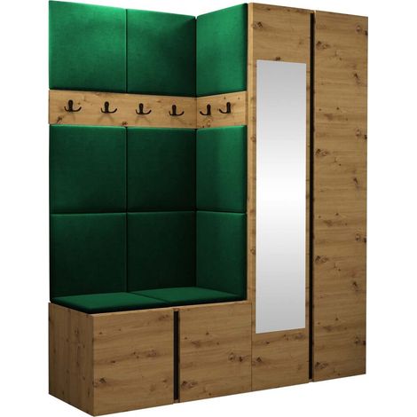 Conjunto para recibidor Pinis X, Roble Artisan, 186x158x46cm, Espejo, Aglomerado laminado, Tapiz, Colocada, Montada en la pared