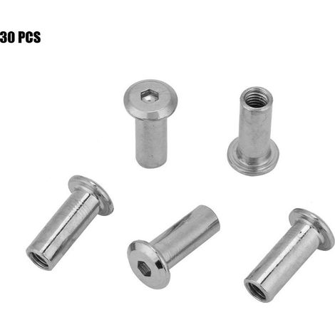 Écrous plats en nickel plaqué fer, écrous hexagonaux à tête ronde, manchon pour meubles (M620, 30 pièces)