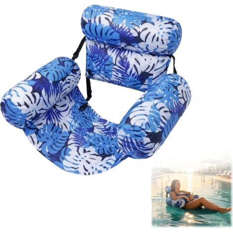 Matelas flottant piscine gonflable bleu, fauteuil flottant adulte avec dossier confortable pour plage et vacances (1/5)
