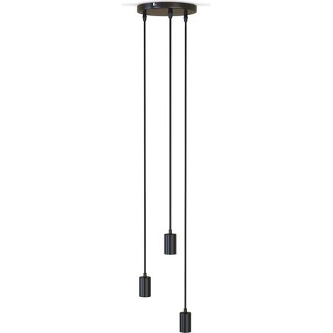 Suspension vintage 3 douilles E27 dhauteur différente noir mat éclairage plafond rétro design industrie Ø210 hauteur 1200mm (1/5)
