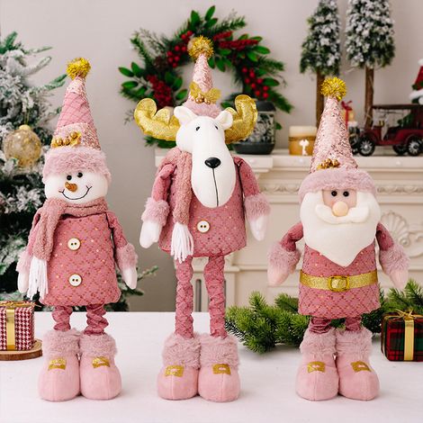 Décorations de Noël Rose Bonhomme de Neige Ancien Élan Télescopique Ornement Fenêtre Cadeau de Fête (1/4)