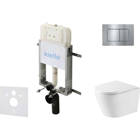 kielle Genesis New - Conjunto de instalación empotrada, inodoro Nefia, Vortex Rimless+, asiento softclose y pulsador Gemini New III, cromo brillante 30528SZ53 (1/5)