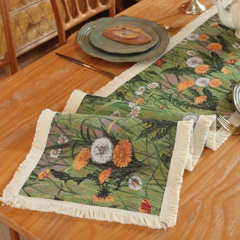 Chemin de table vintage de 279,4 cm, peinture à l'huile d'automne – Chemin de table décoratif de style rustique avec pampilles – Buffet bohème – Convient pour la broderie de campagne d'automne (279,4 (1/5)