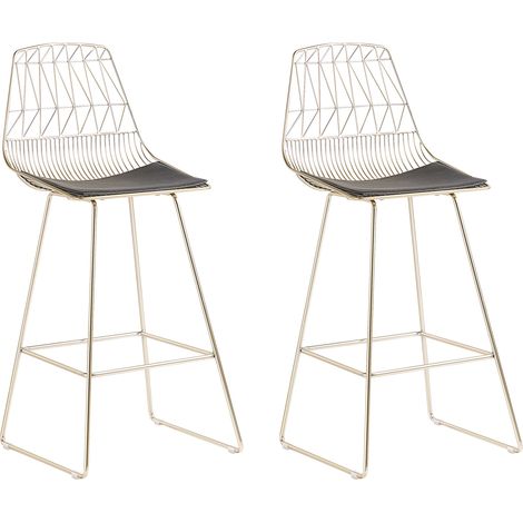 Conjunto de 2 sillas de bar de metal dorado cojines de asiento de piel sintética moderno Preston (1/5)