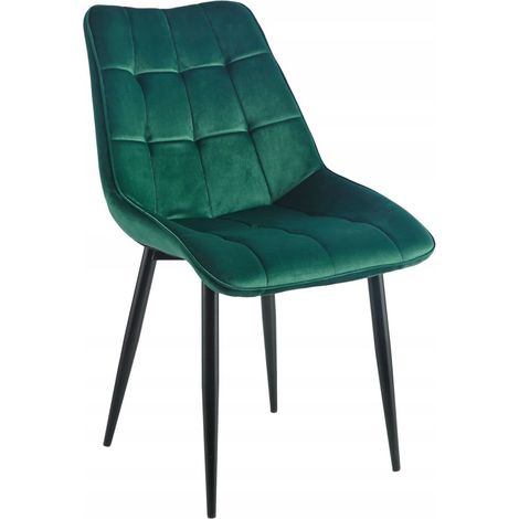 Sedia imbottita in velluto trapuntato verde con moderna struttura nera (1/5)