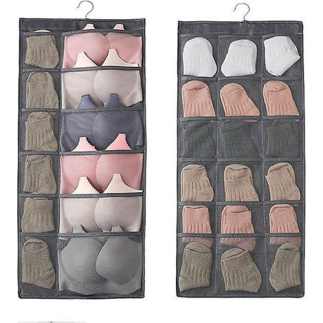 30 Pochettes Suspendues Organisateur Double Face, Rangement Textile avec Crochets pour Soutiens-Gorge, Solution Gain de Place pour Armoire (1/5)