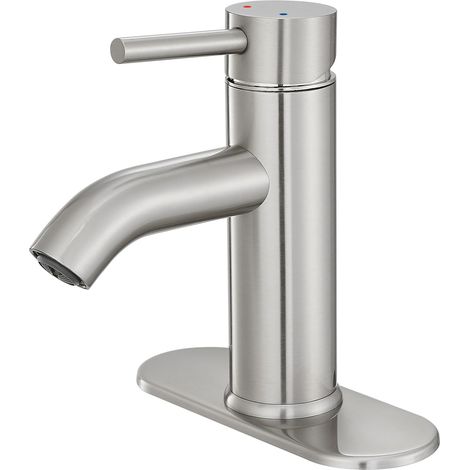 Waschtischarmatur, gebürstetes Nickel, Einhebelmischer, moderner Einloch-Waschtischarmatur mit Abdeckplatte (1/5)