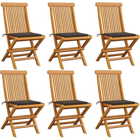 vidaXL Sillas plegables con cojines color topo, 6 unidades, madera maciza de teca. (1/5)