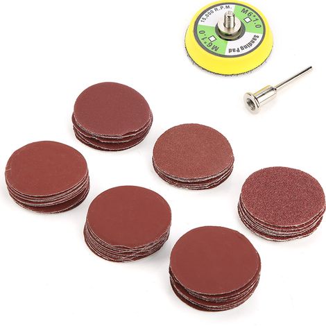 Kit de ponçage auto-adhésif 2 pouces + tige 3mm, 60 disques abrasifs alumine P100 à P2000 pour polissage bois métal (1/5)