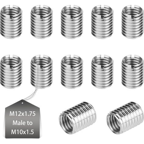 12 x Insert Fileté Metal M12 à M10 15mm Insert Fileté Bois Réparation Insérer Écrou Inox Réducteur de Filetage Insert Conversion Outil Insert Écrou Intérieur M10 X 1,5mm Extérieur M12 X 1,75mm (1/5)