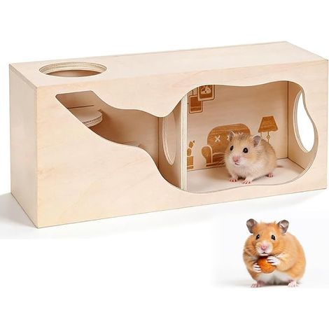 Maison Hamster Bois, en Démontable, Cochon d'Inde, Cabane Accessoire, 30x12x12 cm, pour Nains, Gerbilles, Souris