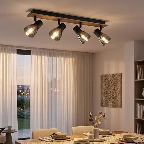 Plafonnier LED, spots orientables, noir, verre fumé, L 50 cm (1/5)