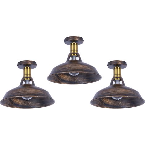 Lampe de Plafond 27cm Plafonnier Industrielle Vintage Métal Abat-jour Luminaire Couloir Balcon Escalier Bronze 3 Pack