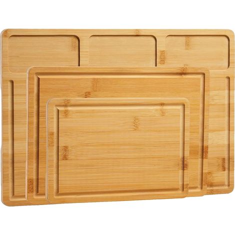 Juego de tablas de cortar de bambú, pequeñas (23 x 18 cm), medianas (32 x 24,6 cm) y grandes (40,6 x 28 cm). Grosor: 15 mm. Material apto para uso alimentario. (1/5)