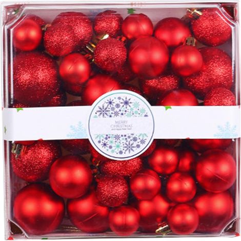 Lot de 44 boules de Noël incassables de 3/4/5 cm, colorées et accrocheuses, à suspendre pour décoration de fête, rouge (1/4)