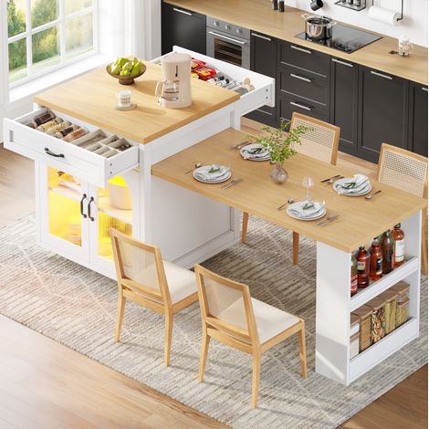 Isla de cocina extensible 126-196x70x94 cm MDF blanco, LED RGB, ahorra espacio – MEUBLIV (1/5)