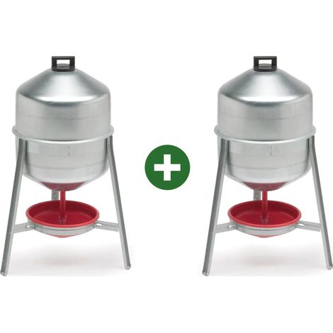 Lot de 2 Abreuvoirs poules et volailles métal galvanisé 30 L sur pieds