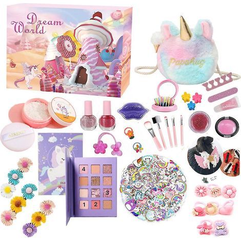 Calendrier de l'Avent de Noël - Coffret 24 pochettes Maquillage et Sac Licorne, Jouets de Noël pour Filles Ados Enfants, Cadeau d'Anniversaire Surprise