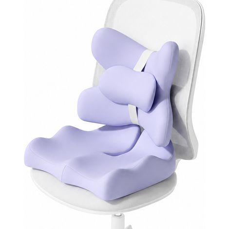 Ensemble 2 pièces coussin d’assise et coussin lombaire en mousse à mémoire de forme, soutien ergonomique pour chaise de bureau, voiture et maison, violet (1/4)