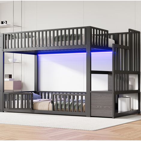 struttura letto 90x200 LED scala contenitore nero HAVRYA (1/5)