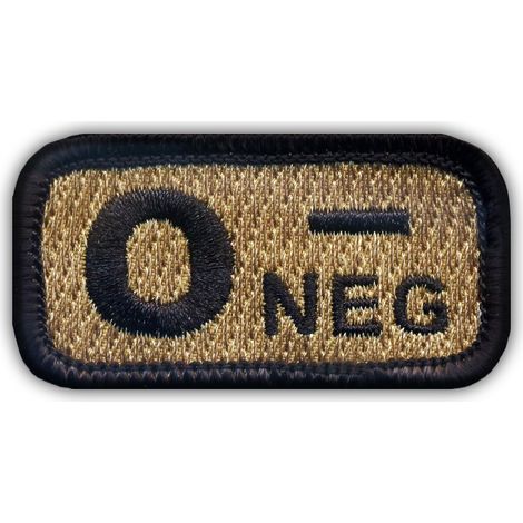 Patchion Blutgruppe 0 „neg“ Coyote-Tan – Aufbügel-/Heißsiegel-Rückseite – Gestickter Aufnäher/Abzeichen/Emblem