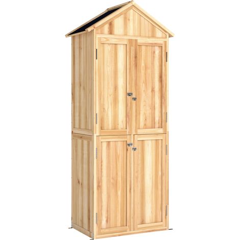 Armoire de jardin en bois massif 82x50x190cm, abri à outils extérieur avec toit en pointe asphalté, rangement naturel pour terrasse (1/5)
