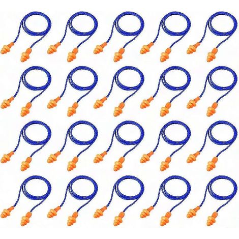 20 paires de bouchons d'oreille réutilisables en silicone pour dormir et réduire le bruit - Protection auditive (bleu) (1/5)