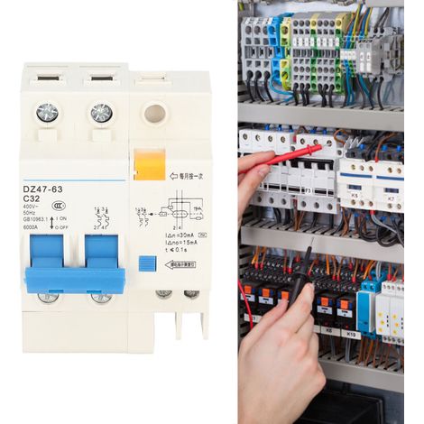 Disjoncteur différentiel miniature DZ47-63 C32 2P+N 32A, dispositif différentiel résiduel 30 mA 400 V, structure technique respectueuse de l'environnement (1/5)