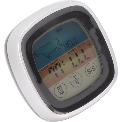 Thermomètre de cuisine tactile avec affichage numérique et minuteur, thermomètre de terrain pour barbecue, noir avec cadre central argenté (1/5)