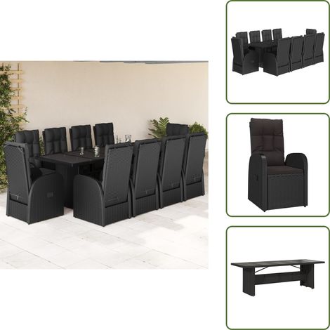 11-tlg. Garten-Essgruppe mit Kissen Schwarz Poly Rattan - Garten Essgruppe - Garten Essgruppen - Outdoor Essgruppe - Essgruppe Terrasse (1/5)