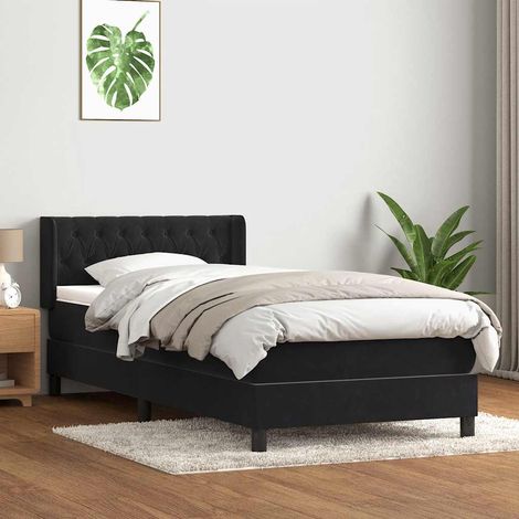Sommier à lattes de lit avec matelas noir 90x210 cm velours (1/5)