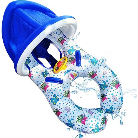 DOUBLE BOUÉE DE NATATION ENFANT + SIÈGE GARDIEN CANOPY BLEU (1/5)